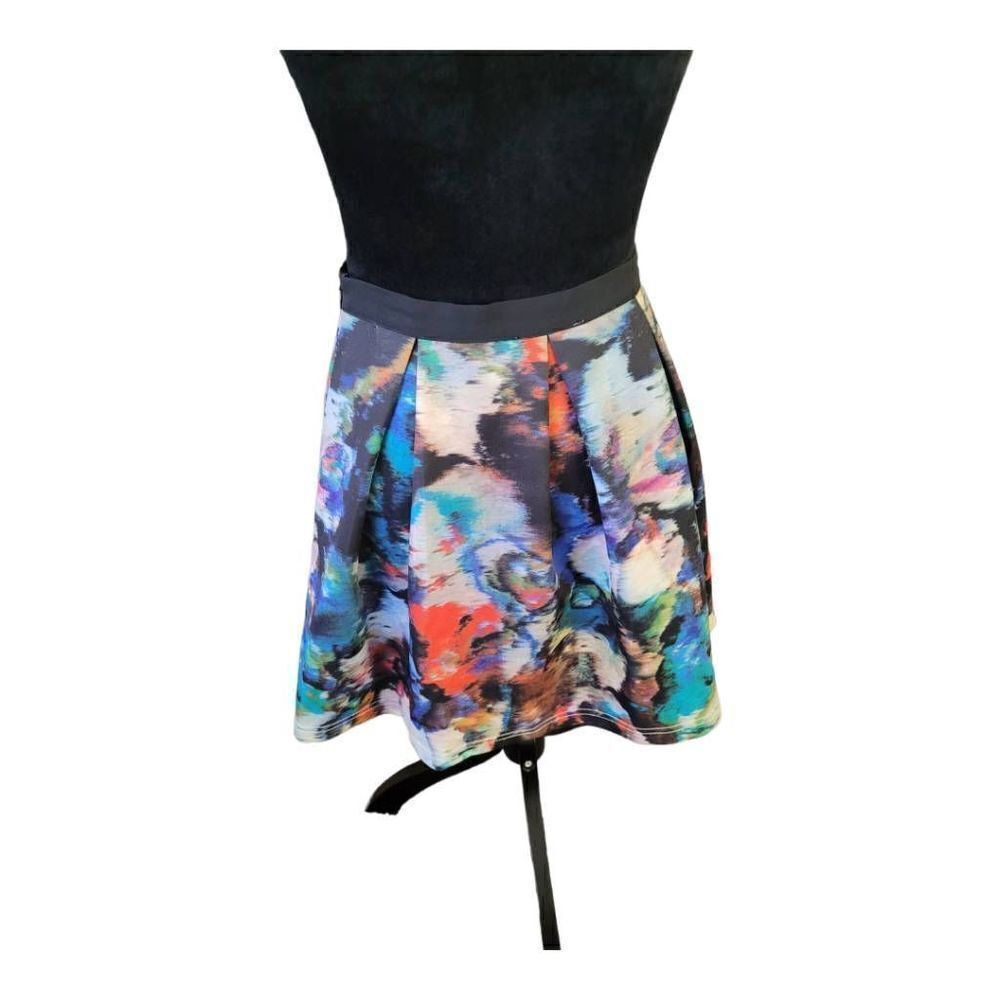Wyldr Skirt Watercolor Printed Mini Skater Skirt With Black Waist Band Size S